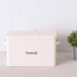 Home Basics Vintage Style Tin Bread Box - Ivory Metal Bread Canister with Airtight Lid thumbnail 2