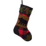 Glitzhome 19 in. Plaid Christmas Stocking with Handmade Rug Hooked Bear and Embroidery thumbnail 1