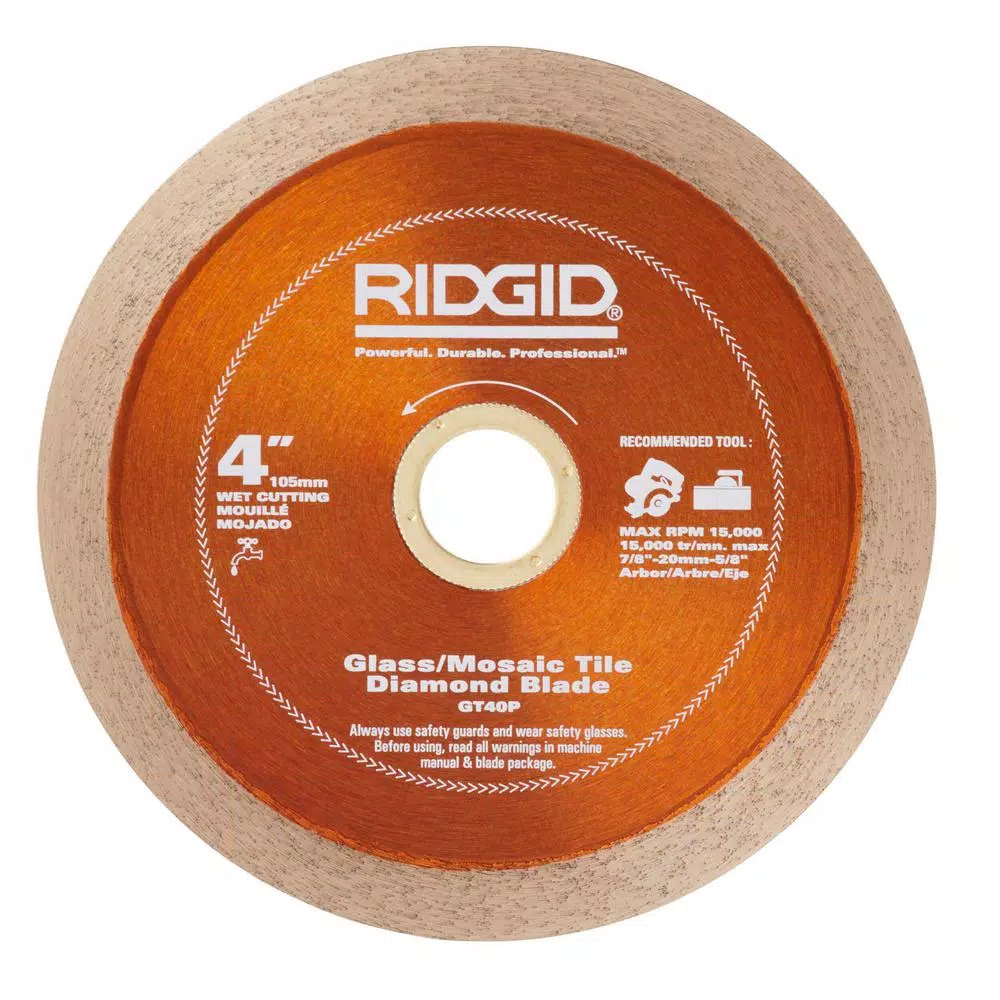 RIDGID 4 in. Glass Tile Diamond Saw Blade with 7/8 in., 5/8 in., and 20mm Adapters