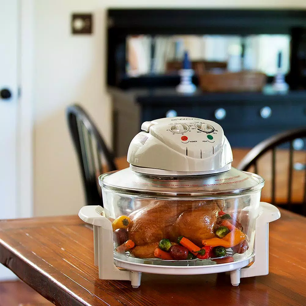 Magic Chef 1300W White Glass Bowl Convection Countertop Oven with Built-In Timer