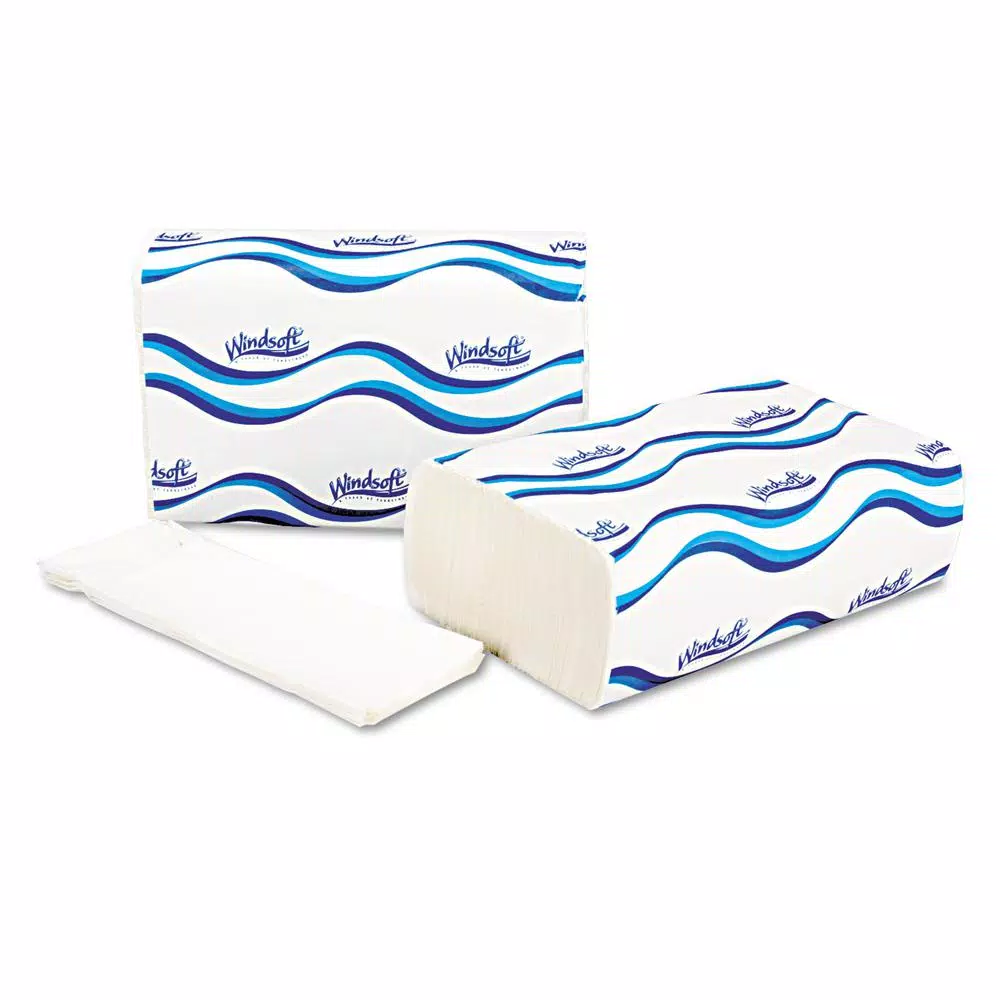 Windsoft Multi-Fold White 1-Ply Paper Towels, 9.4 x 9.25 in, 250 Sheets per Pack, 16 Packs per Carton