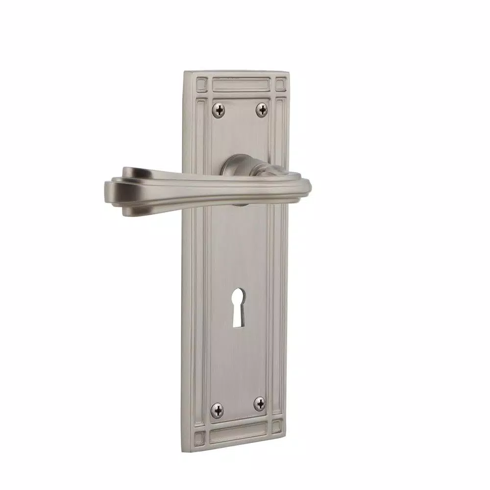 Nostalgic Warehouse Mission Plate Fleur Dummy Lever with Keyhole, Satin Nickel