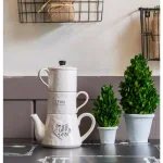 3R Studios White Stackable Teapot and Mugs Set, 3-Piece Ceramic Tea Set thumbnail 3