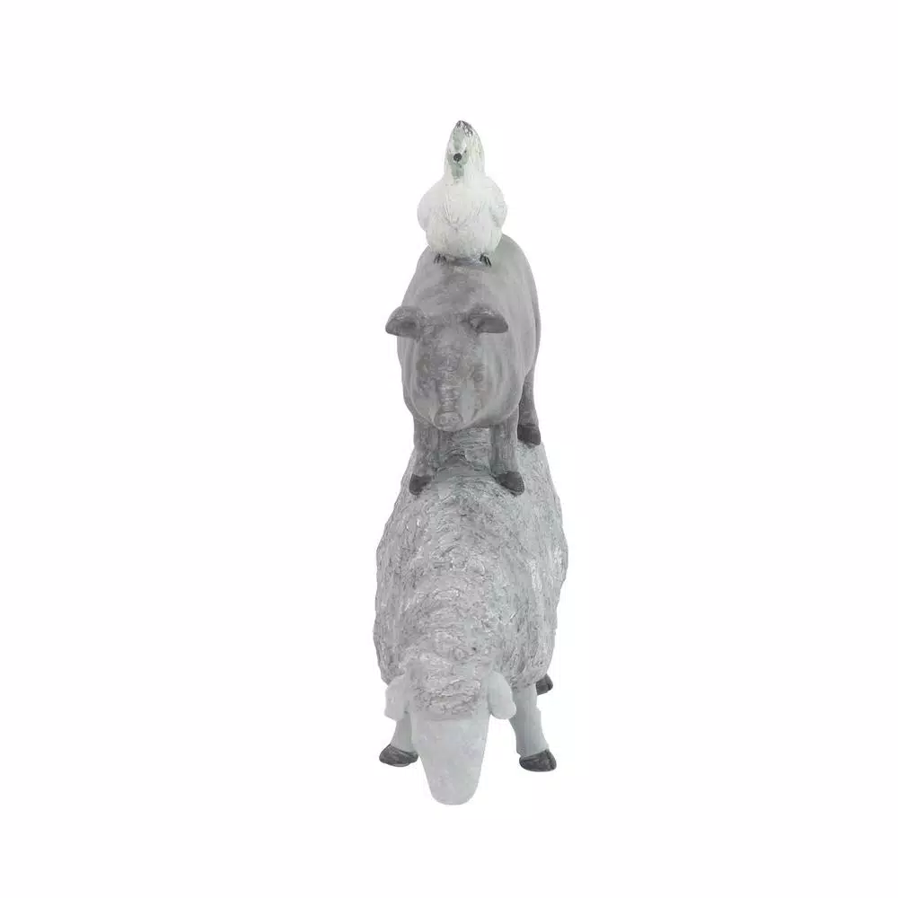 LITTON LANE 3-Stacked Barn Animals Polystone Sculpture - Farmhouse Sheep, Pig, and Chicken Statuary