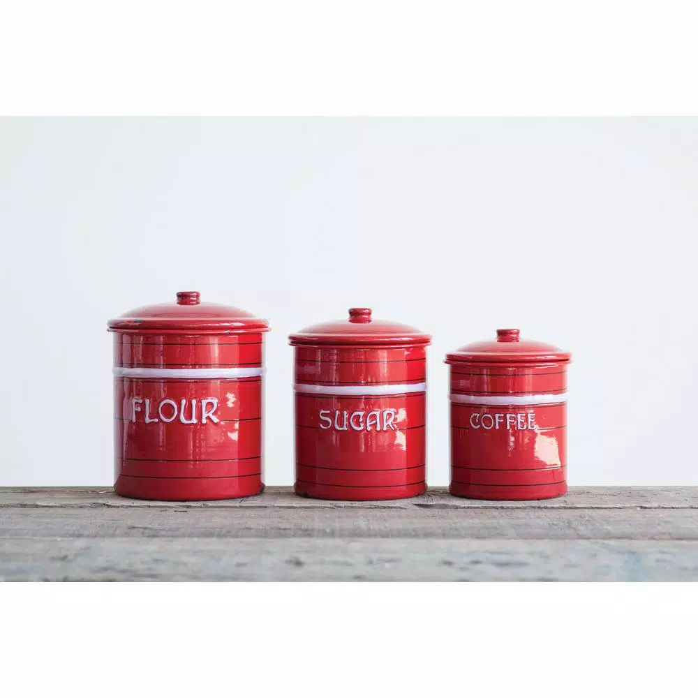 3R Studios Ceramic Flour, Sugar and Coffee Canister Set of 3 with Lids - White