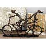LITTON LANE Abstract Polystone Cycling Pair Sculpture - Modern Distressed Brown Decorative Statuary thumbnail 1