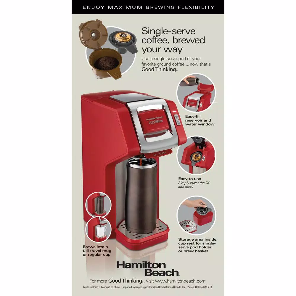 Hamilton Beach FlexBrew Single-Serve Coffee Maker, Red