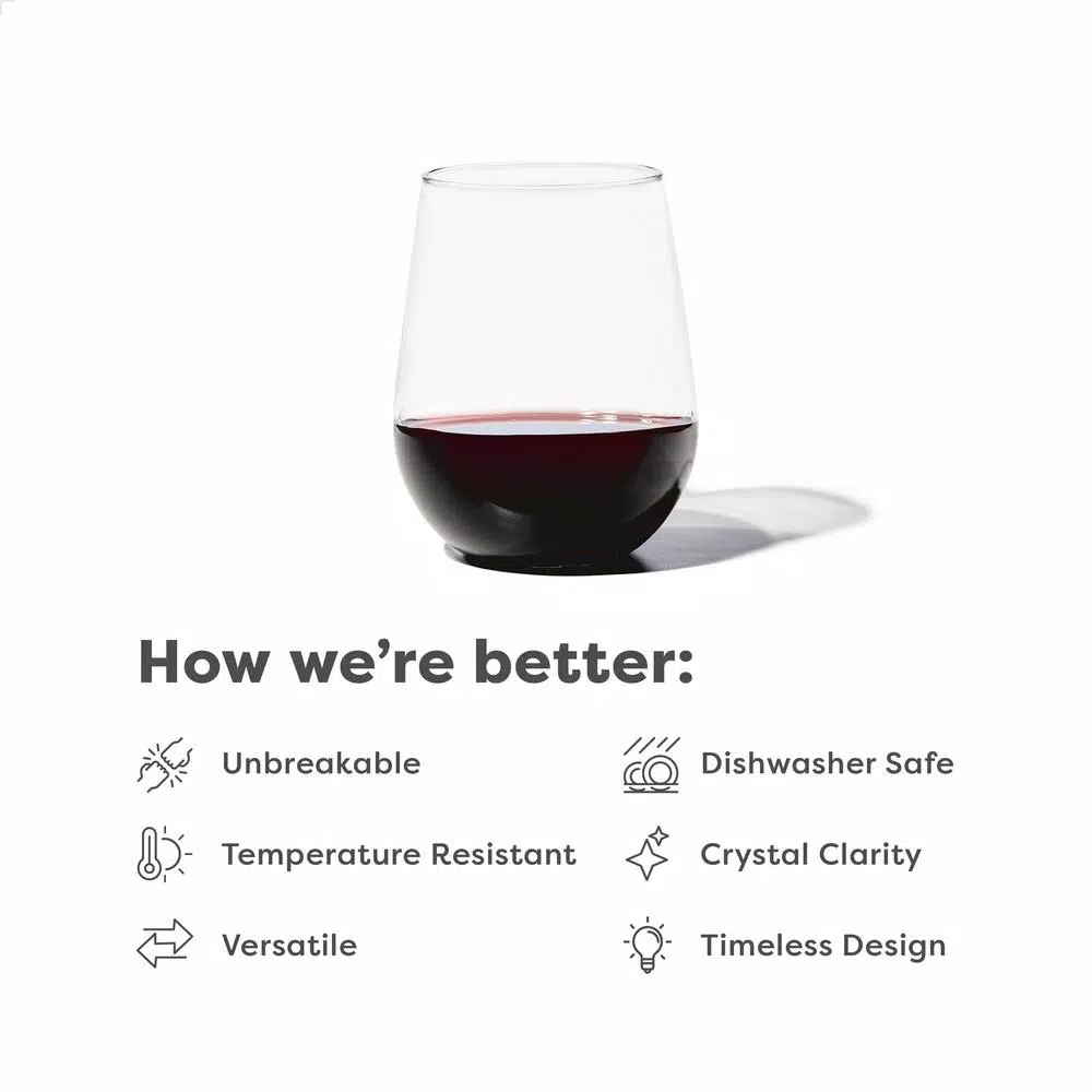 TOSSWARE Reserve Unbreakable 16 oz. Tritan Stemless Wine Glasses, Set of 24