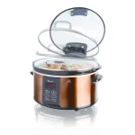 Euro Cuisine 6 Qt. Copper Electric Digital Slow Cooker with Programmable Timer and Hinged Glass Lid thumbnail 4