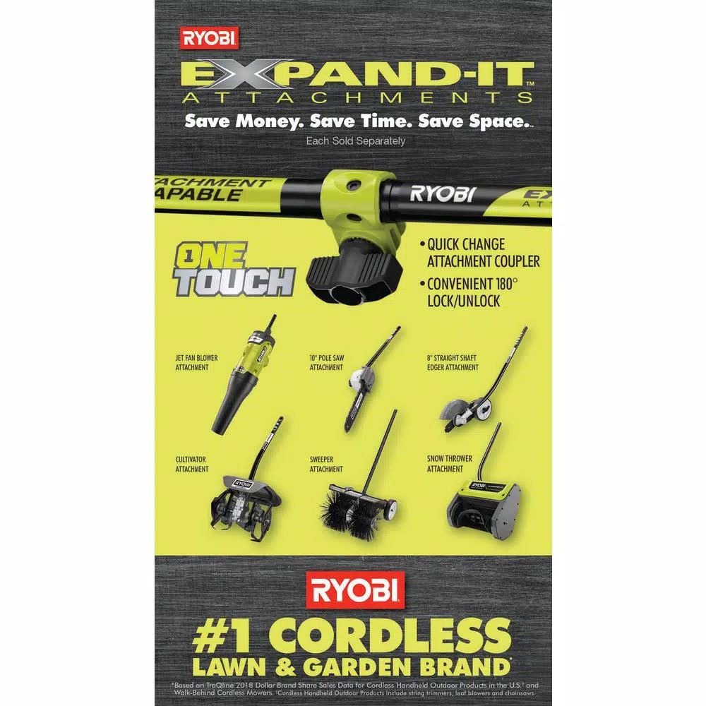 RYOBI ONE+ 18V Brushless String Trimmer and 10 in. Pole Saw Attachment Kit with 4 Ah Battery and Charger
