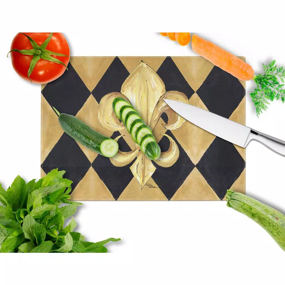 Caroline's Treasures Black and Gold Fleur-de-lis New Orleans Tempered Glass Large Cutting Board