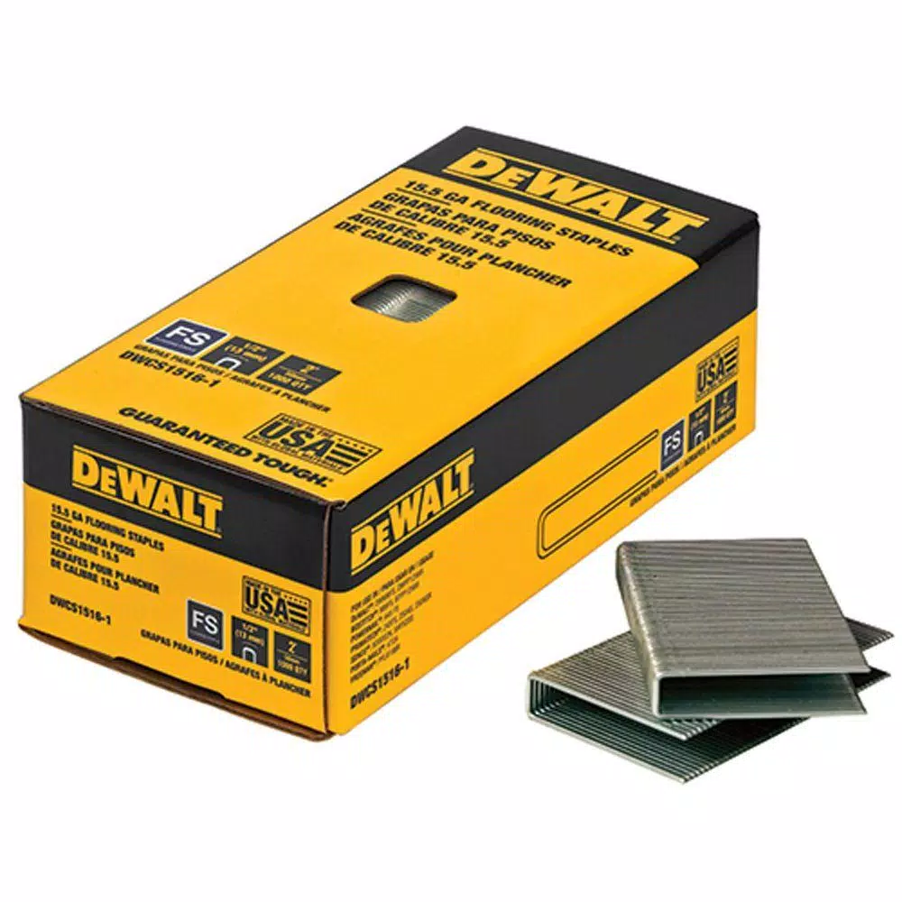 DEWALT 15.5 Gauge Coated Steel Hardwood Flooring Staples, 2 in. Leg x 1/2 in. Crown (7,728 Count)