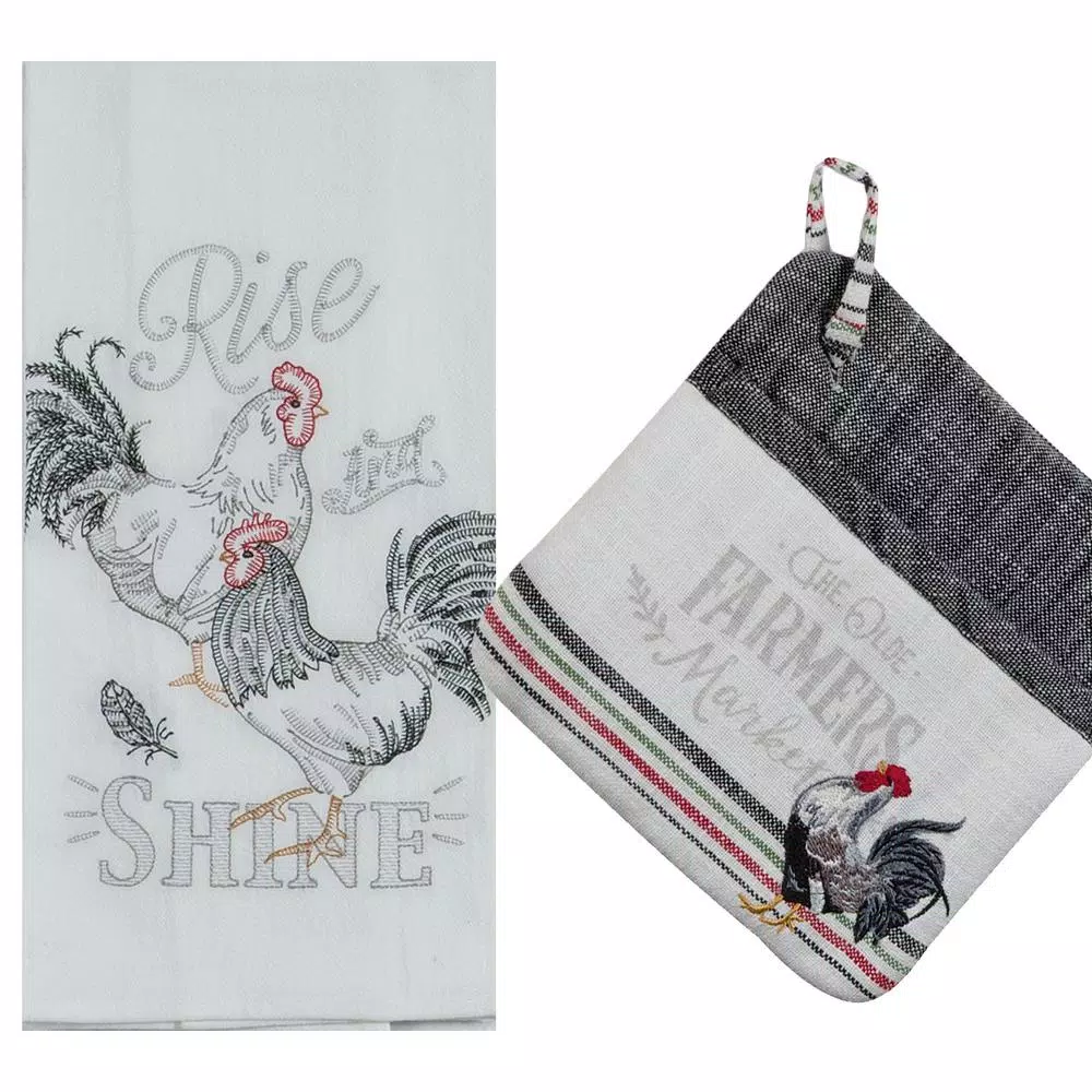 Kay Dee Farmers Market Cotton Multi Kitchen Textiles Set - 4 Piece Rooster Farmhouse Collection