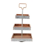 Mind Reader Products 3-Tier Silver Cake Stand, Galvanized Steel & Wood Dessert Display with Handle thumbnail 1
