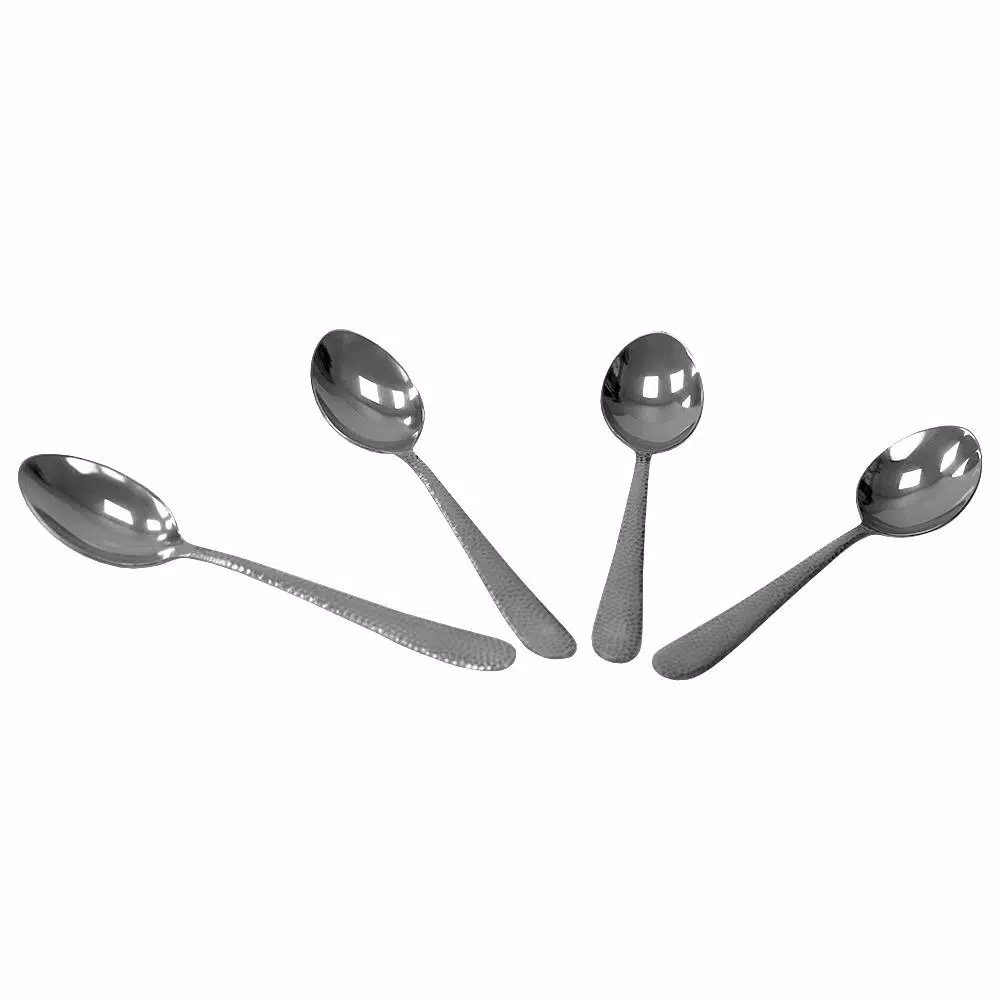 Unbranded Hammered Finish Silver 18/0 Stainless Steel Dinner Spoon Set, 4-Piece