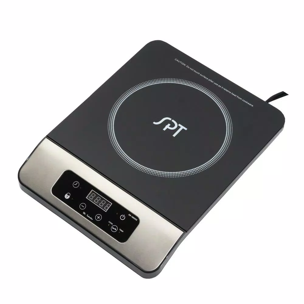 SPT 1650W Single Burner Induction Cooktop with 3.5L Stainless Steel Pot and Glass Lid, Black & Silver