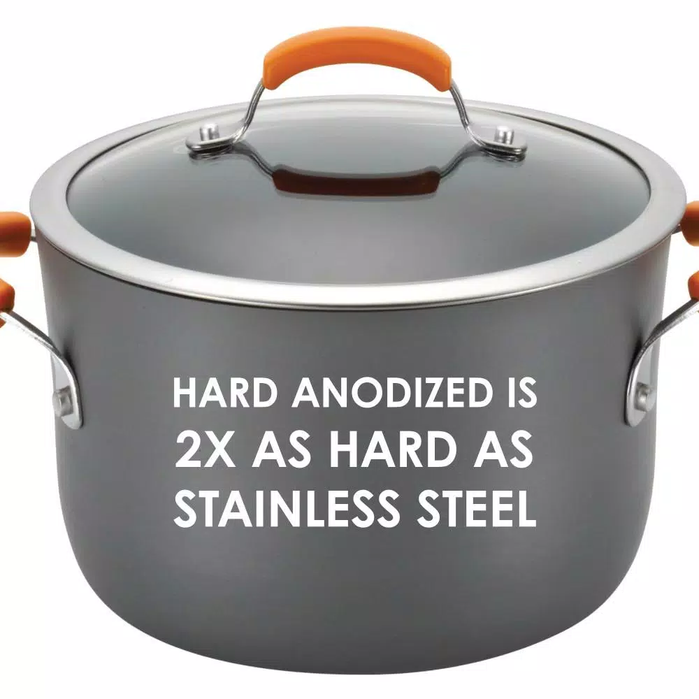 Rachael Ray 3-Quart Hard-Anodized Aluminum Nonstick Saucepan with Glass Lid, Orange and Gray