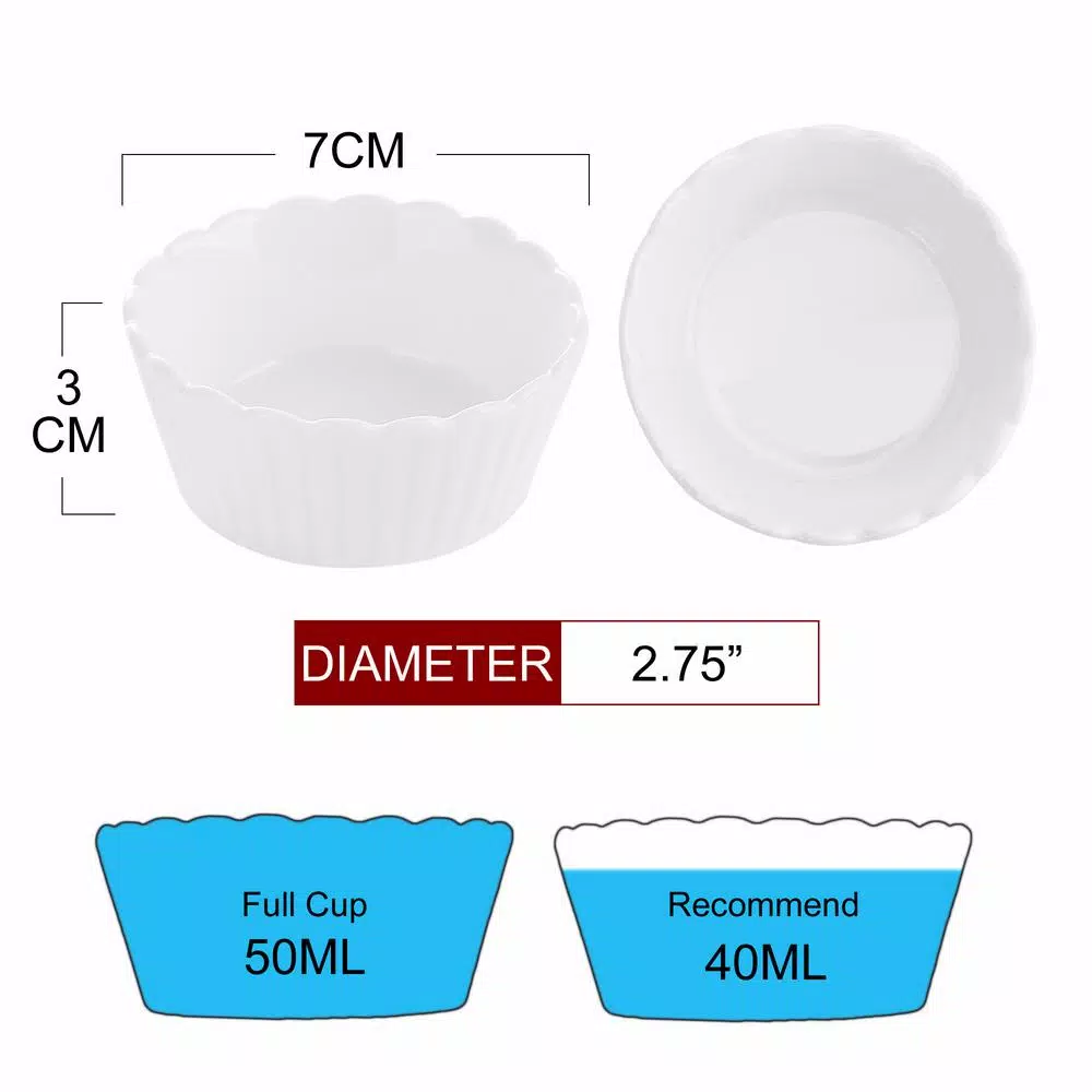 MALACASA White Porcelain Ramekins Set of 16, 2.75 in. Ceramic Souffle Dishes and Serving Bowls