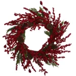 Nearly Natural 28 in. Cypress Artificial Wreath with Red Berries and Pine Cones thumbnail 1