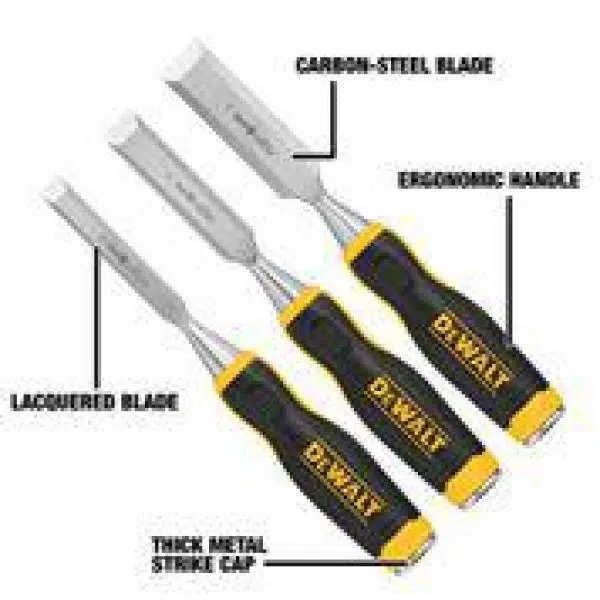 DEWALT 3-Piece Wood Chisel Set with Carbon Steel Blades and Ergonomic Handles