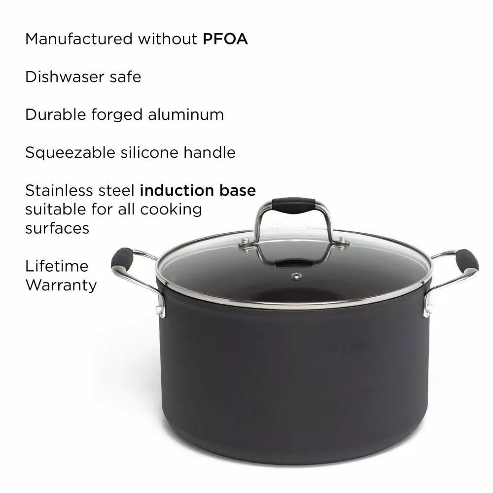 Ecolution Symphony 8 qt. Aluminum Nonstick Stock Pot with Glass Lid, Slate