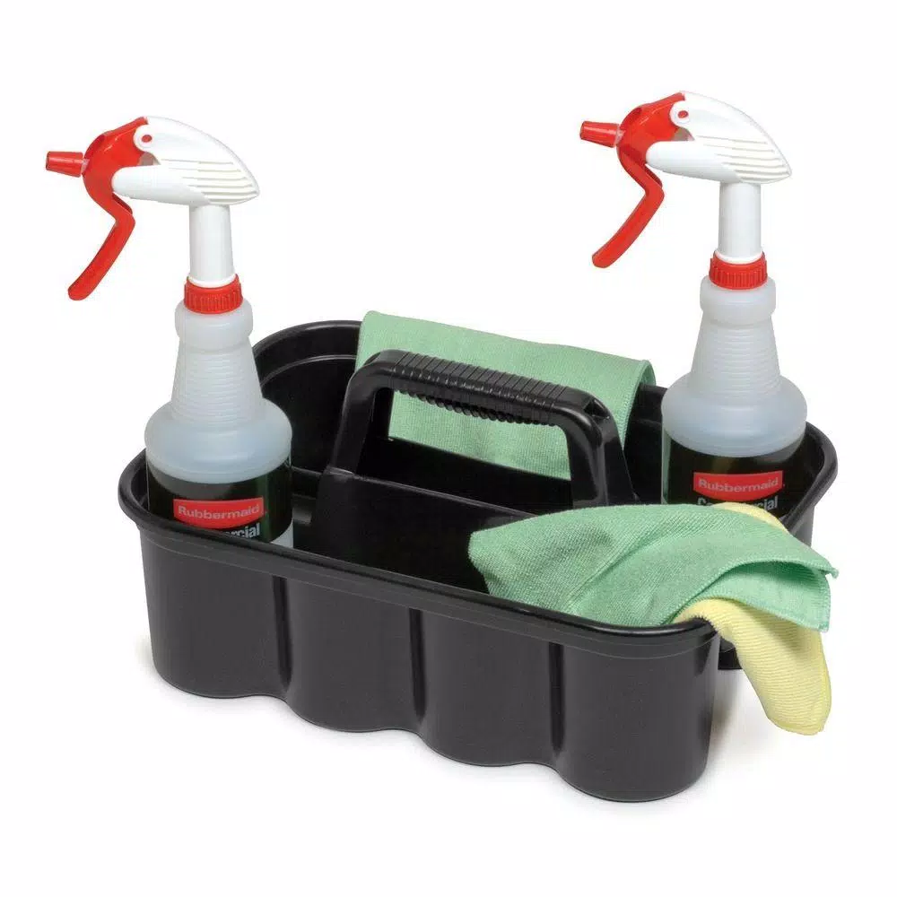 Rubbermaid Commercial Products Rubbermaid Deluxe Black Plastic Carry Caddy for Cleaning Supplies and Tools