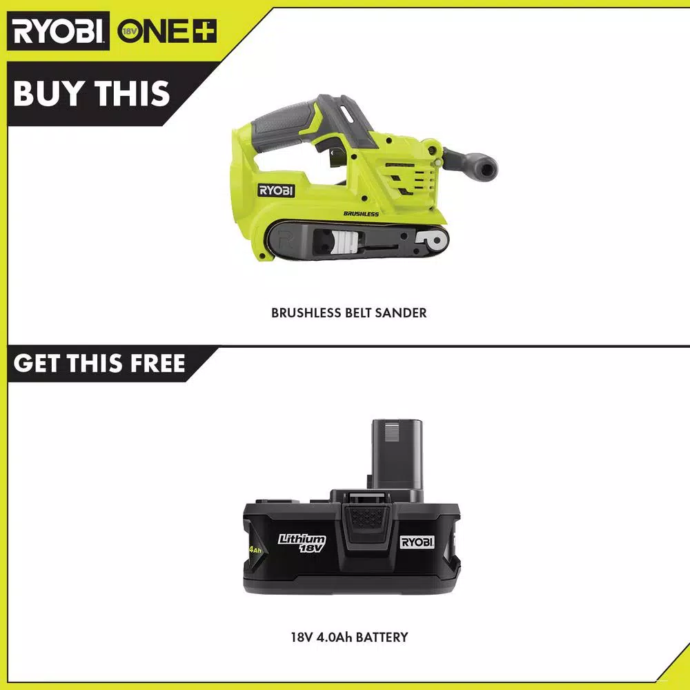 RYOBI 18V ONE+ Brushless 3 in. x 18 in. Cordless Belt Sander with 4.0 Ah Battery