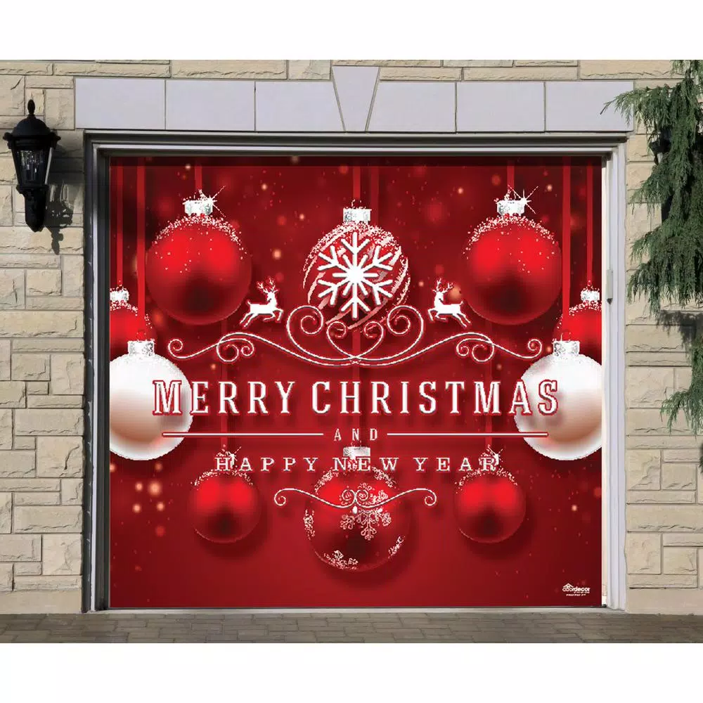 My Door Decor 7 ft. x 8 ft. Red Ornaments Christmas Garage Door Banner Mural