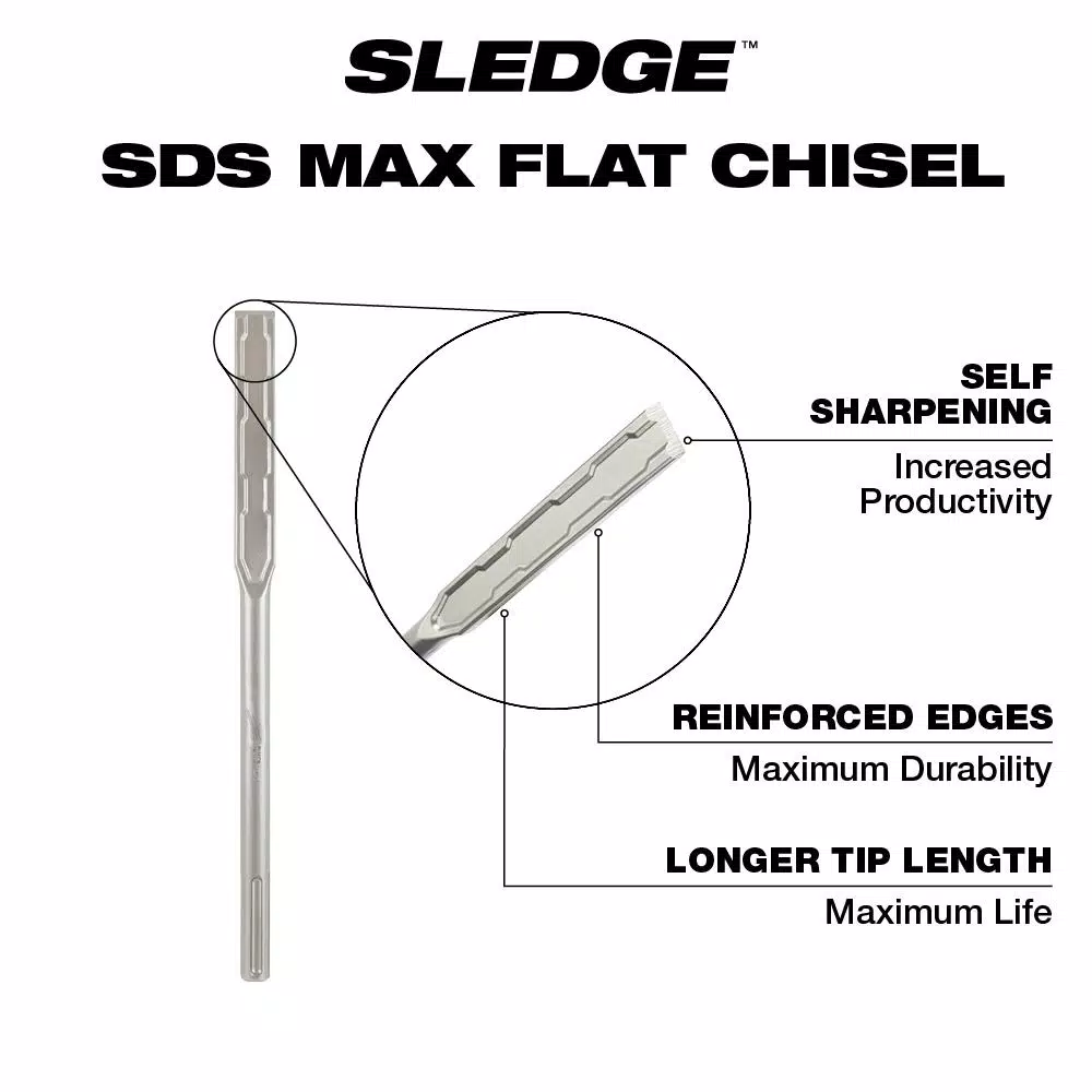 Milwaukee SDS-MAX SLEDGE 1 in. x 16 in. Flat Chisel Bit for Concrete Demolition
