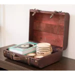 Vintiquewise Rustic Decorative Wooden Leather Suitcase Steamer Trunk - Brown thumbnail 1