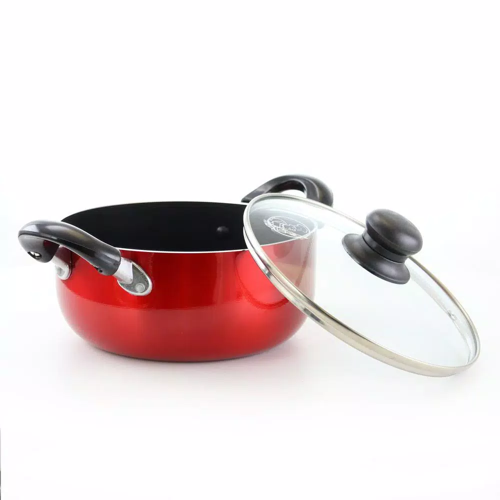 Better Chef 2 Qt. Round Aluminum Nonstick Dutch Oven with Glass Lid, Red