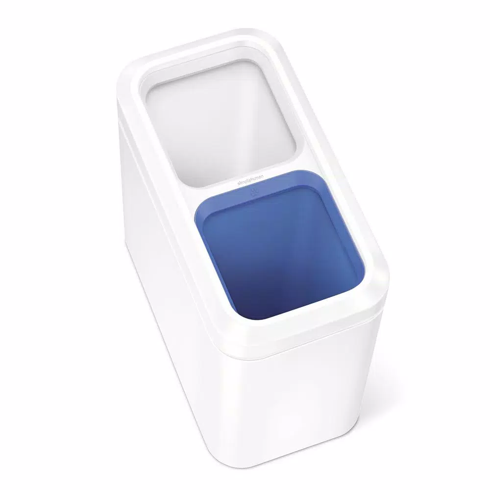 simplehuman 20L Slim Open Dual Compartment Recycling Trash Can, White Steel