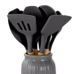 MegaChef 9-Piece Gray Silicone and Wood Kitchen Utensil Set with Ceramic Holder thumbnail 3