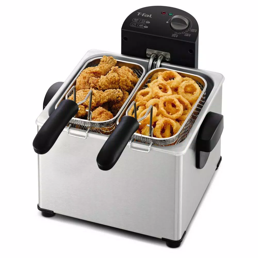 T-fal Triple-Basket Deep Fryer, 4L Capacity, Stainless Steel with Adjustable Thermostat