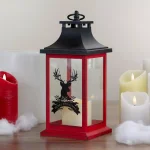 Northlight 12 in. Red and Black Christmas Deer LED Candle Lantern thumbnail 2