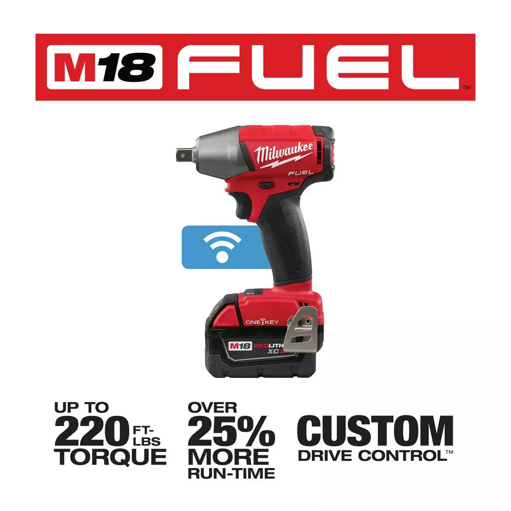 Milwaukee M18 FUEL ONE-KEY 1/2 in. Compact Impact Wrench Kit with (2) 5.0 Ah Batteries & Charger