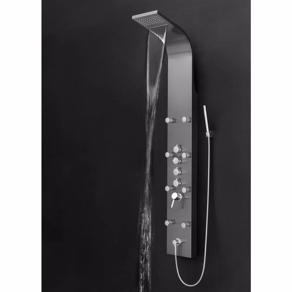 AKDY 65 in. 8-Jet Shower Panel System, Space Gray Brushed Stainless Steel with Rainfall, Waterfall & Wand