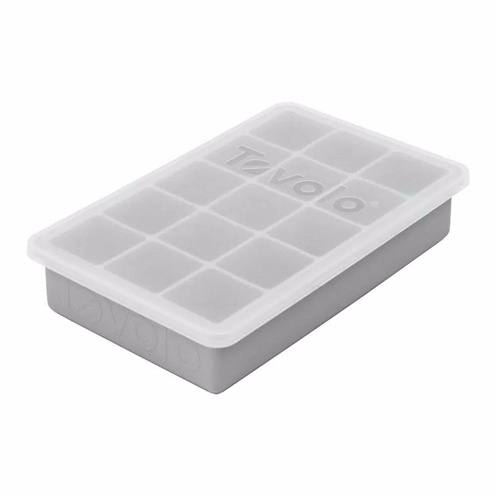 Tovolo Perfect Cube Silicone Ice Mold Tray with Lid, 1.25 in. Cubes, Oyster Gray