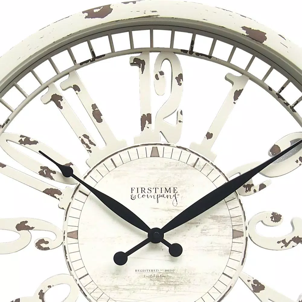FirsTime Whitney 20 in. Farmhouse Wall Clock - Antique Cream Distressed Finish
