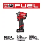 Milwaukee M12 FUEL 1/2 in. Stubby Brushless Cordless Impact Wrench Kit with 2 Batteries and Bag thumbnail 3