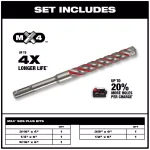 Milwaukee MX4 4-Cutter SDS-Plus Carbide Hammer Drill Bit Kit, 5-Piece thumbnail 2