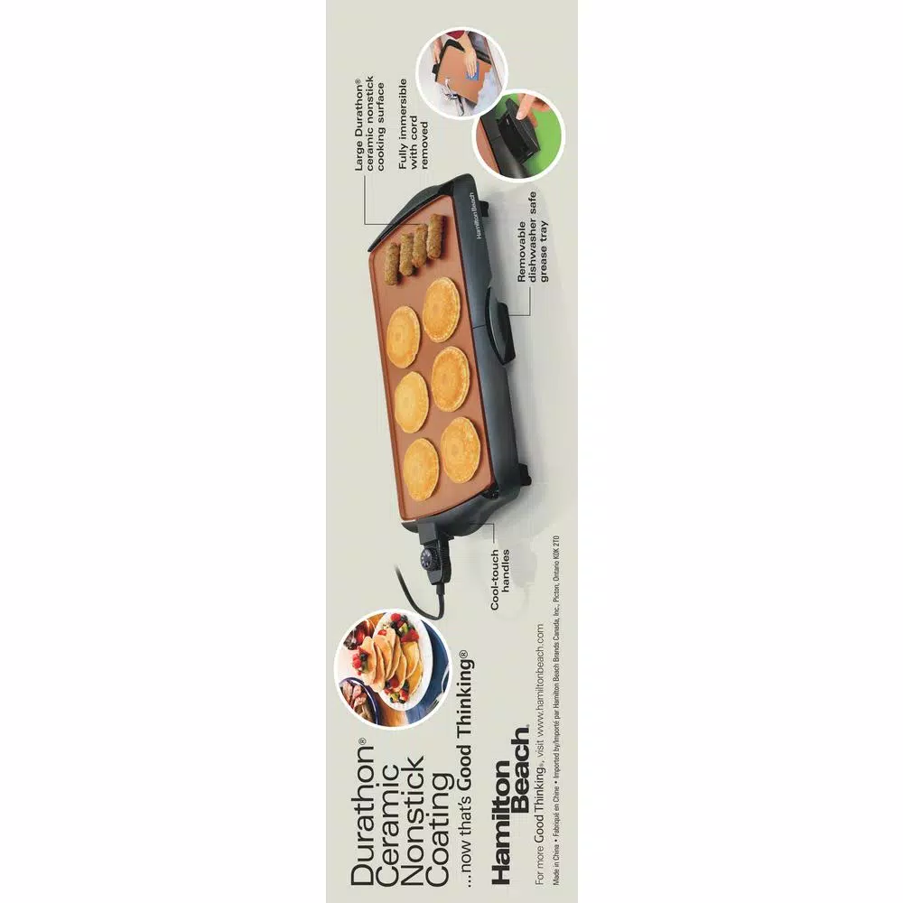 Hamilton Beach Durathon 200 sq. in. Ceramic Nonstick Electric Griddle, Black
