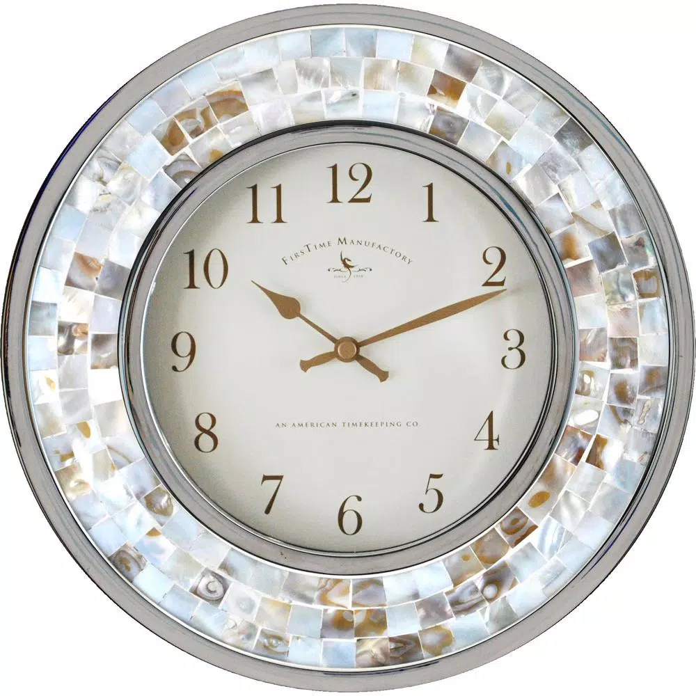 FirsTime and Co. Pearl Mosaic Wall Clock - Coastal Shell Design, 10.25 in.