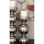 LITTON LANE 14 in. x 6 in. Classic Iron Candle Holder with Spherical Orb Accent, Polished Silver Finish thumbnail 1