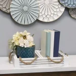 Stratton Home Decor Hampton Nesting Trays, Set of 3, White Wood with Rope and Metal Handles thumbnail 2