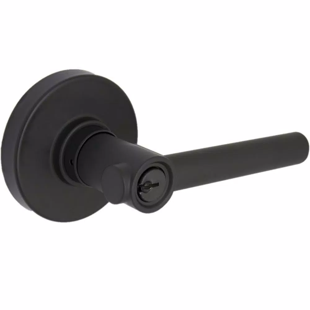 Defiant Highland Matte Black Keyed Entry Door Lever with Round Rose