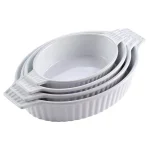 MALACASA 4-Piece White Oval Porcelain Bakeware Set, Ceramic Baking Dish Set for Oven and Microwave thumbnail 1