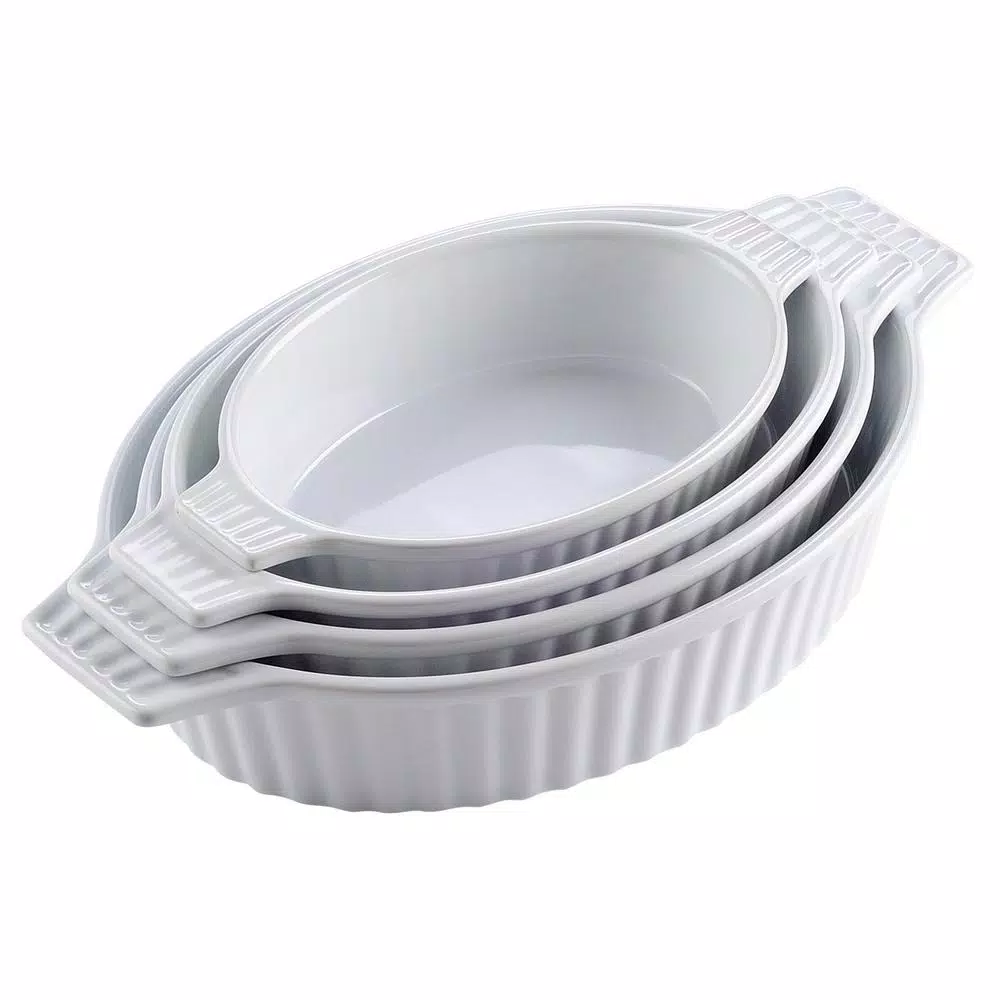 MALACASA 4-Piece White Oval Porcelain Bakeware Set, Ceramic Baking Dish Set for Oven and Microwave