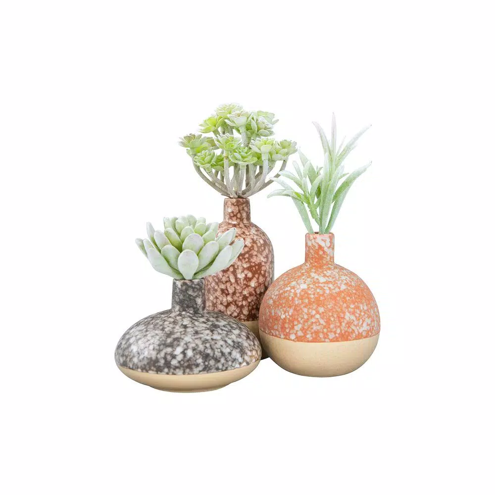 3R Studios Brown Stoneware Decorative Bud Vase Set, Set of 3 Ceramic Tabletop Vases