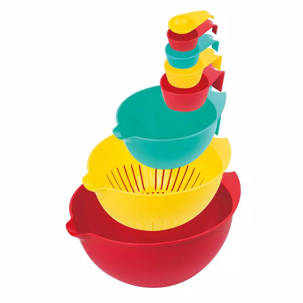 MasterPan 8-Piece Multi-Colored Nested Mixing and Measuring Bowl Set with Colander and Sifter